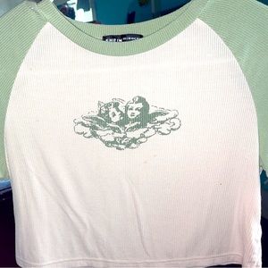 Shein, Sage green and white, angel tee cropped